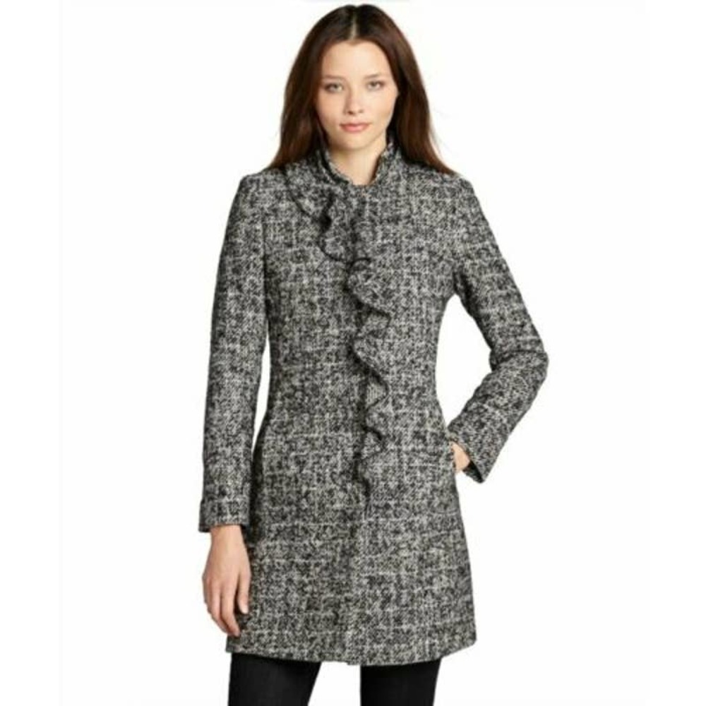 DKNY Ruffle Wool Pea Coat, Sz 4